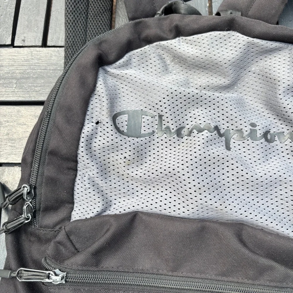 Champion Backpack Unisex OS Black Grey Good Condition Mesh Logo Detail
